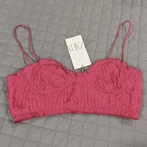 NWT Zara Pink Bustier Crop Top Size Small
